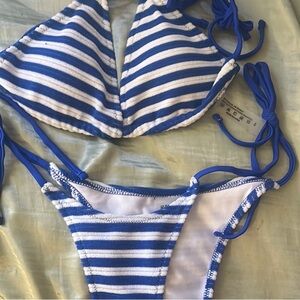 Blue and White Striped Bikini